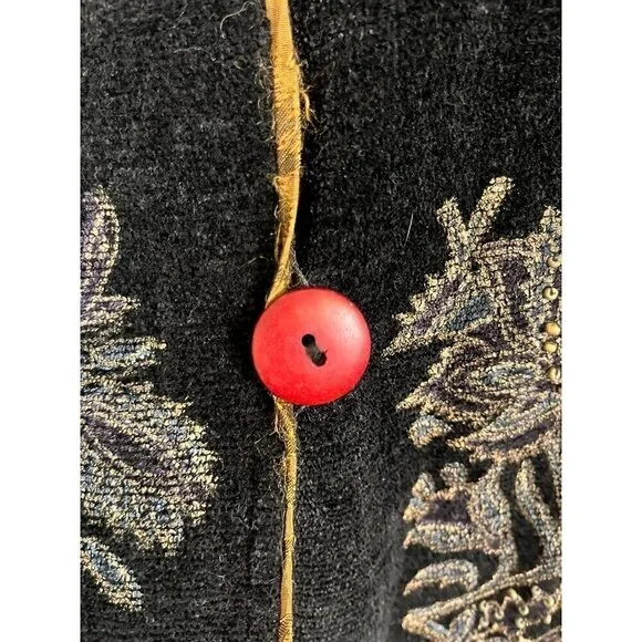 Flashback Jacket Women M Black Floral Retro 80s Grandma Western Bohemian Wooden - Picture 6 of 12